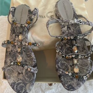PRICE DROP Preowned Carolinna Espinosa Rhinestone Sandals. Size 9 1/2 Medium.